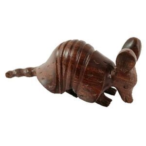 Miniature Handcarved Wooden Armadillo Dark Brown 2.75" x 4" x 2.5"